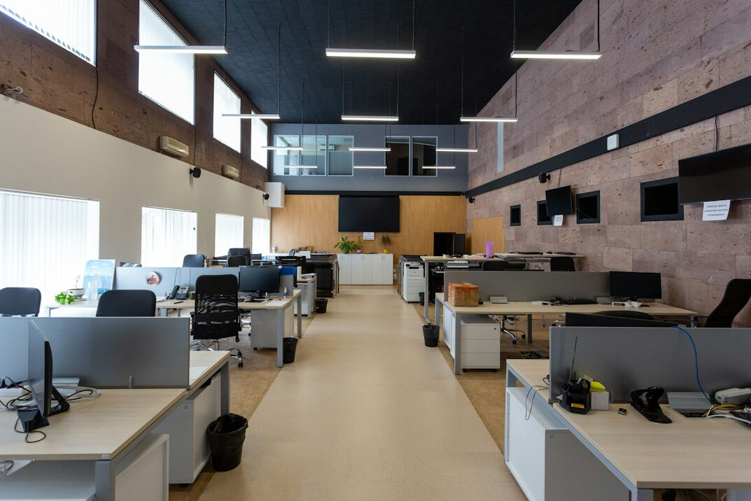 modern office with digital screens